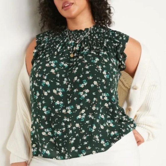 Old Navy Green Floral Peasant Blouse Size Large - Picture 7 of 7